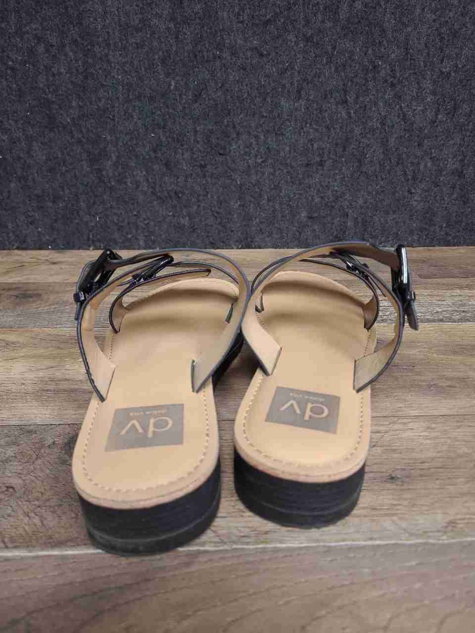DV Dolce Vita Heather Black Patent Double Buckle Slide Sandals Women's Size 8