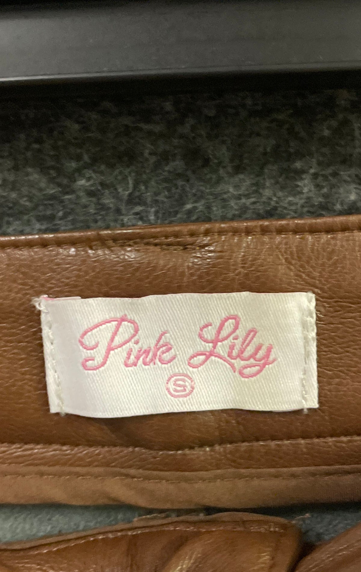 Pink Lily Women's Brown Faux Leather Straight Leg Pants Sz S