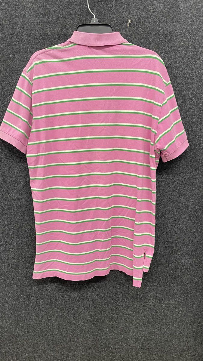 Vintage 90s Polo Ralph Lauren Men's Pink Striped Short Sleeve Polo Shirt Sz L
