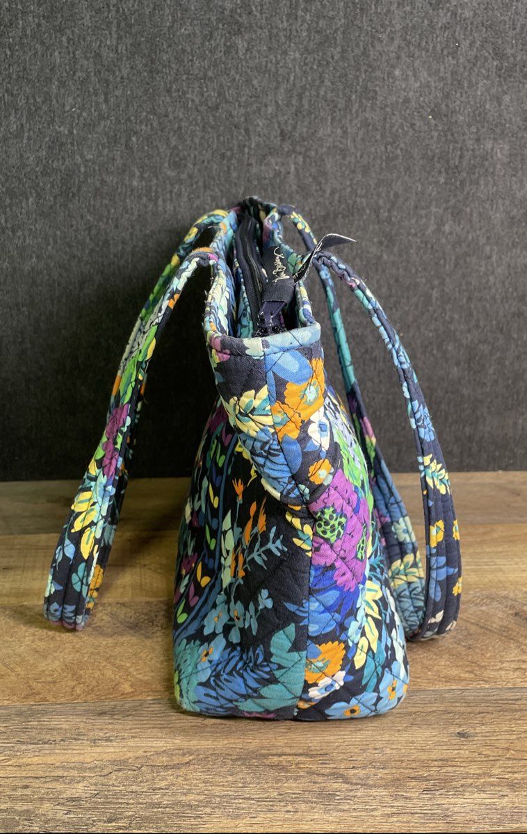 Vera Bradley Midnight Blues Floral Mandy Quilted Tote Bag & Wallet Set