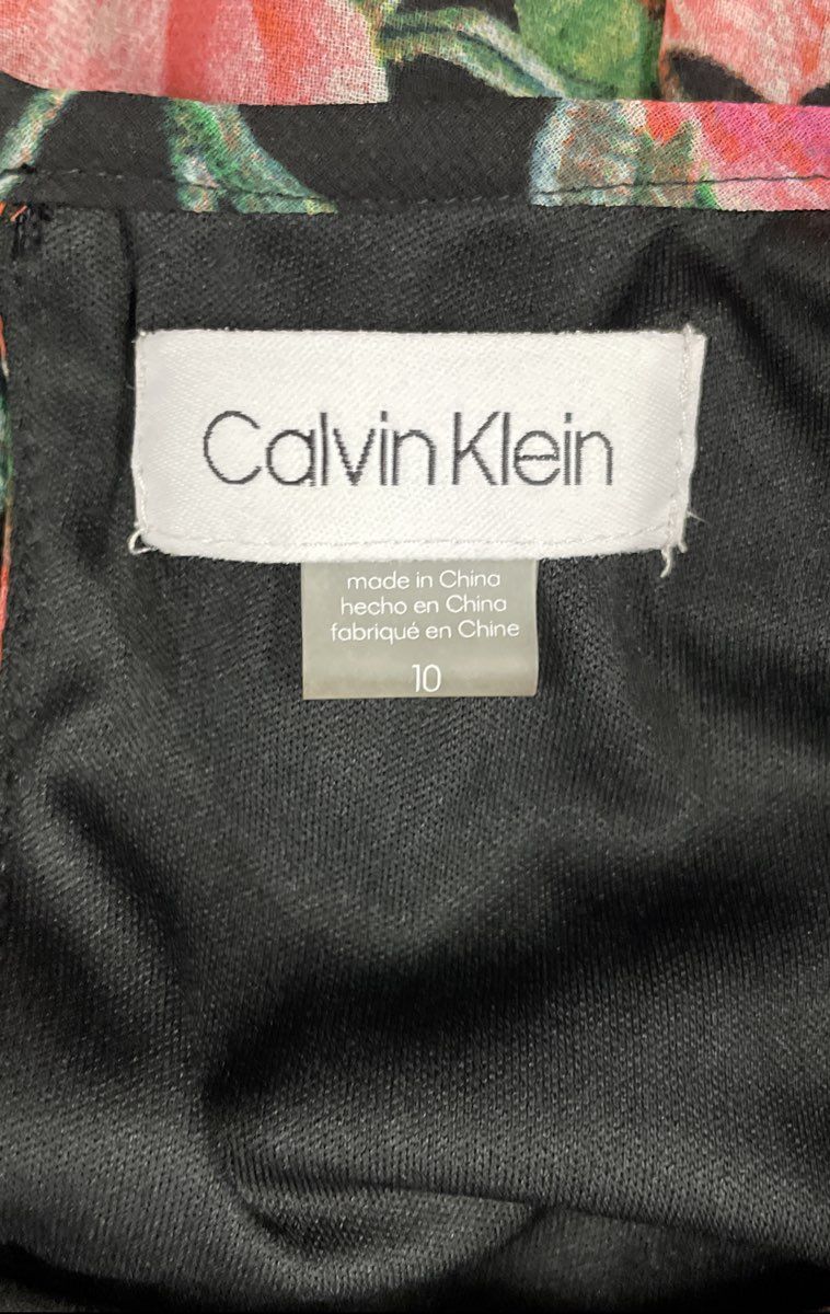 Calvin Klein Women's Black Floral Sleeveless Shift A-Line Dress Size 10