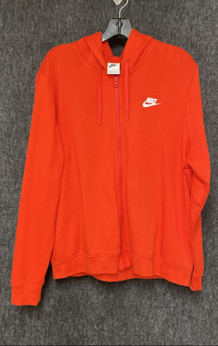 Nike Men's Sportswear Club Fleece Full-Zip Hoodie Crimson Orange Logo XL