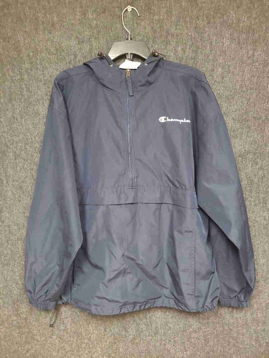 Champion Men's Navy Blue Anorak Quarter Zip Hooded Pullover Windbreaker Sz L