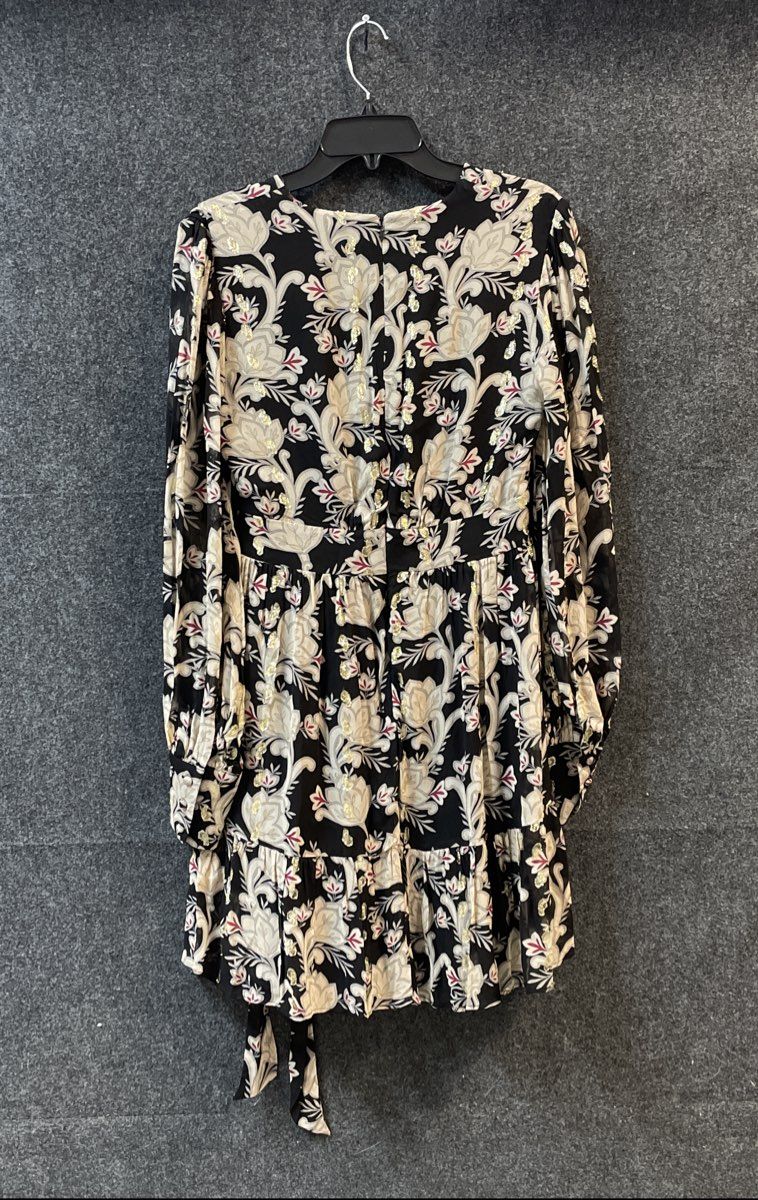 White House Black Market Women's NWT Black Metallic Floral LS Mini Dress Sz 4