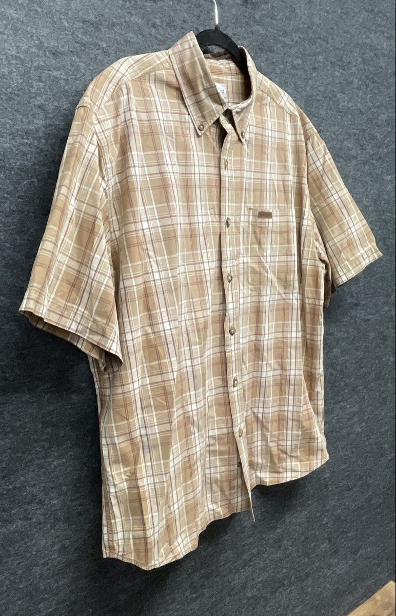 Carhartt Men's Tan Plaid Cotton Short Sleeve Button Up Shirt Model S185BUC Sz XL
