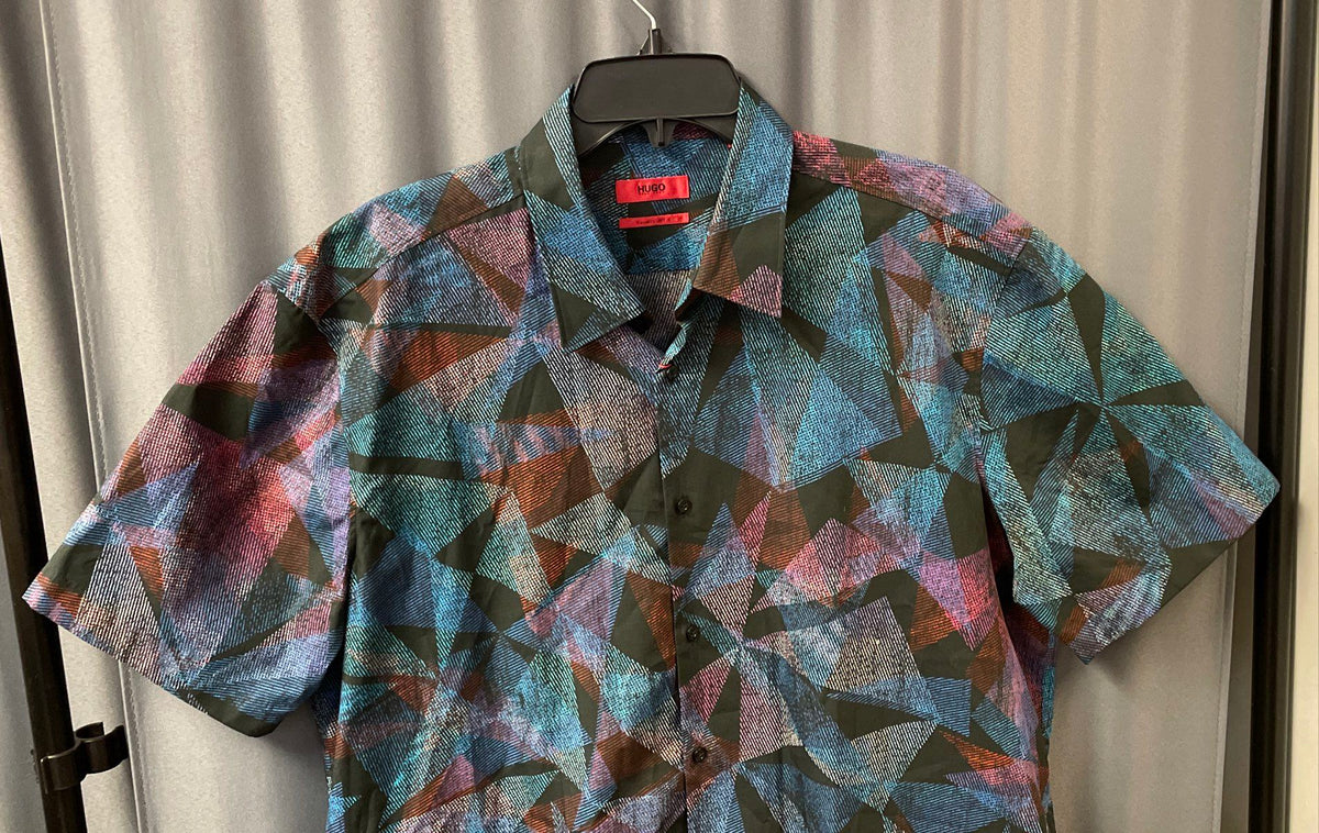 Hugo Men's Geometric Multicolor Short Sleeve Casual Slim Fit Shirt Sz XXL NWT