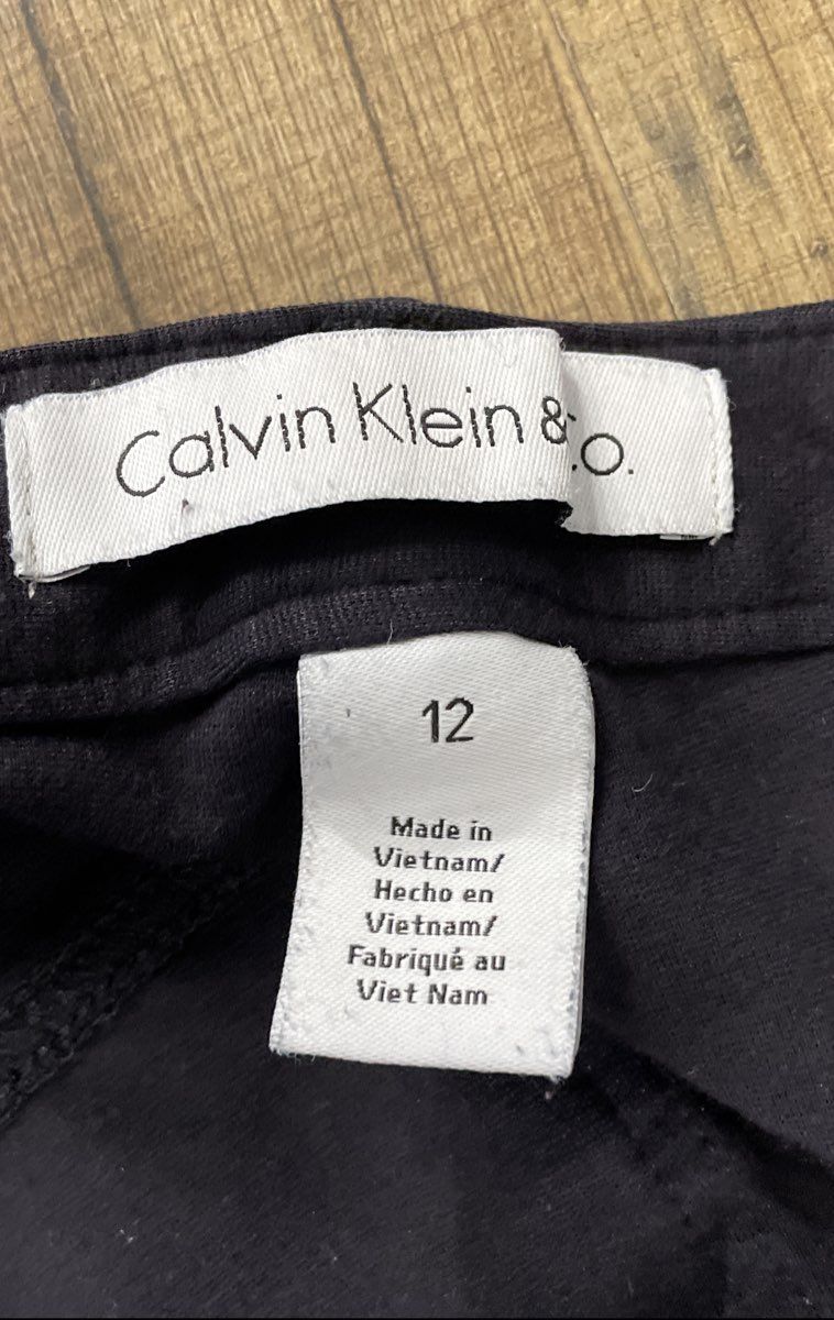 Calvin Klein Women's Black Slim Leg Pants Faux Leather Trim Viscose Blend Sz 12