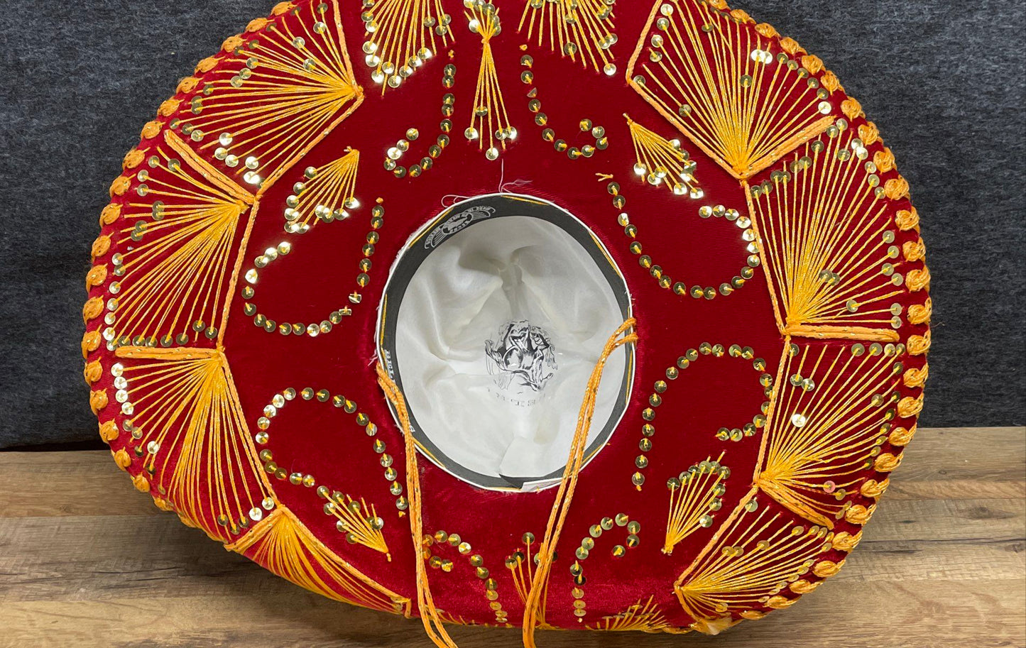 Belri Hats Red Gold Embroidered Sequin Velvet Mariachi Charro Sombrero Hat