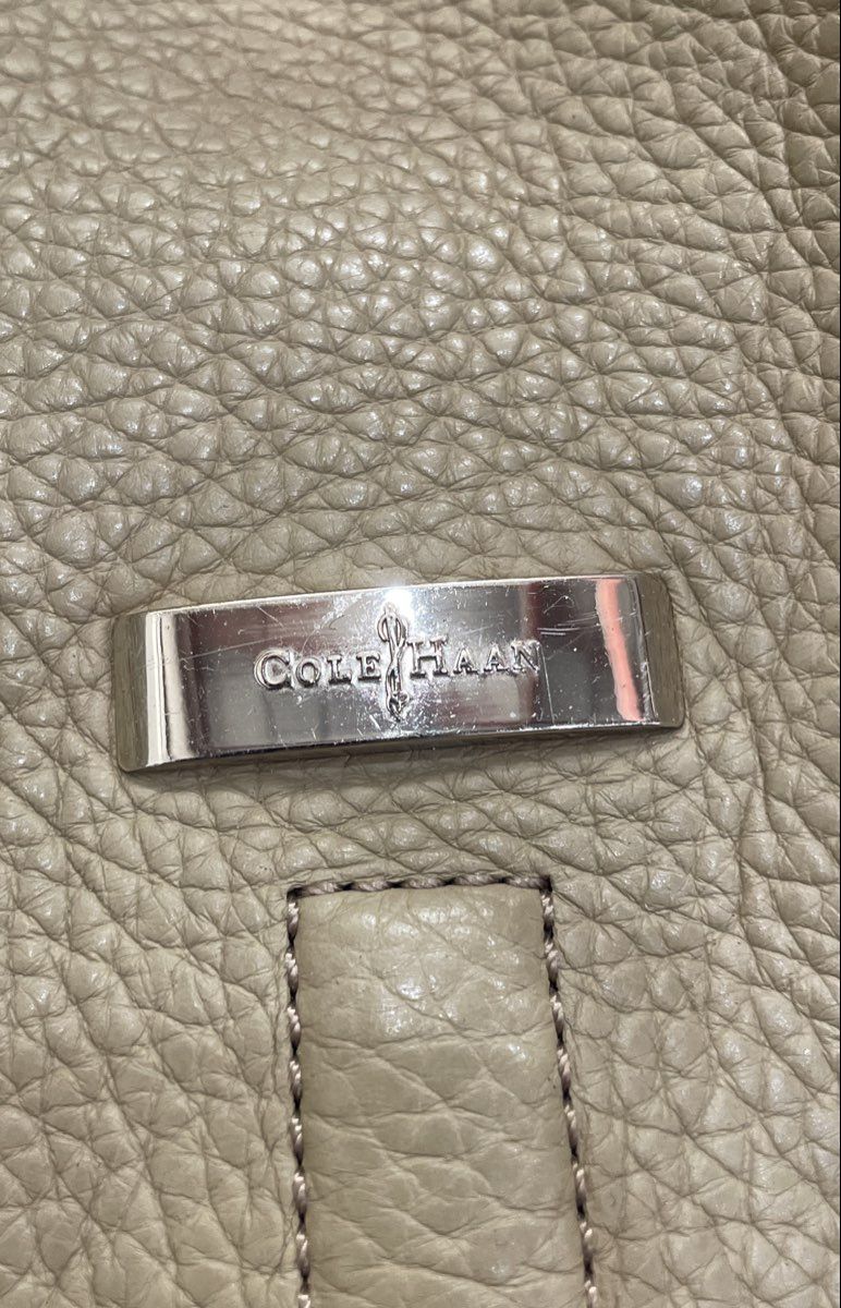 Cole Haan Tan Beige Pebbled Leather Hobo Shoulder Bag Silver Hardware