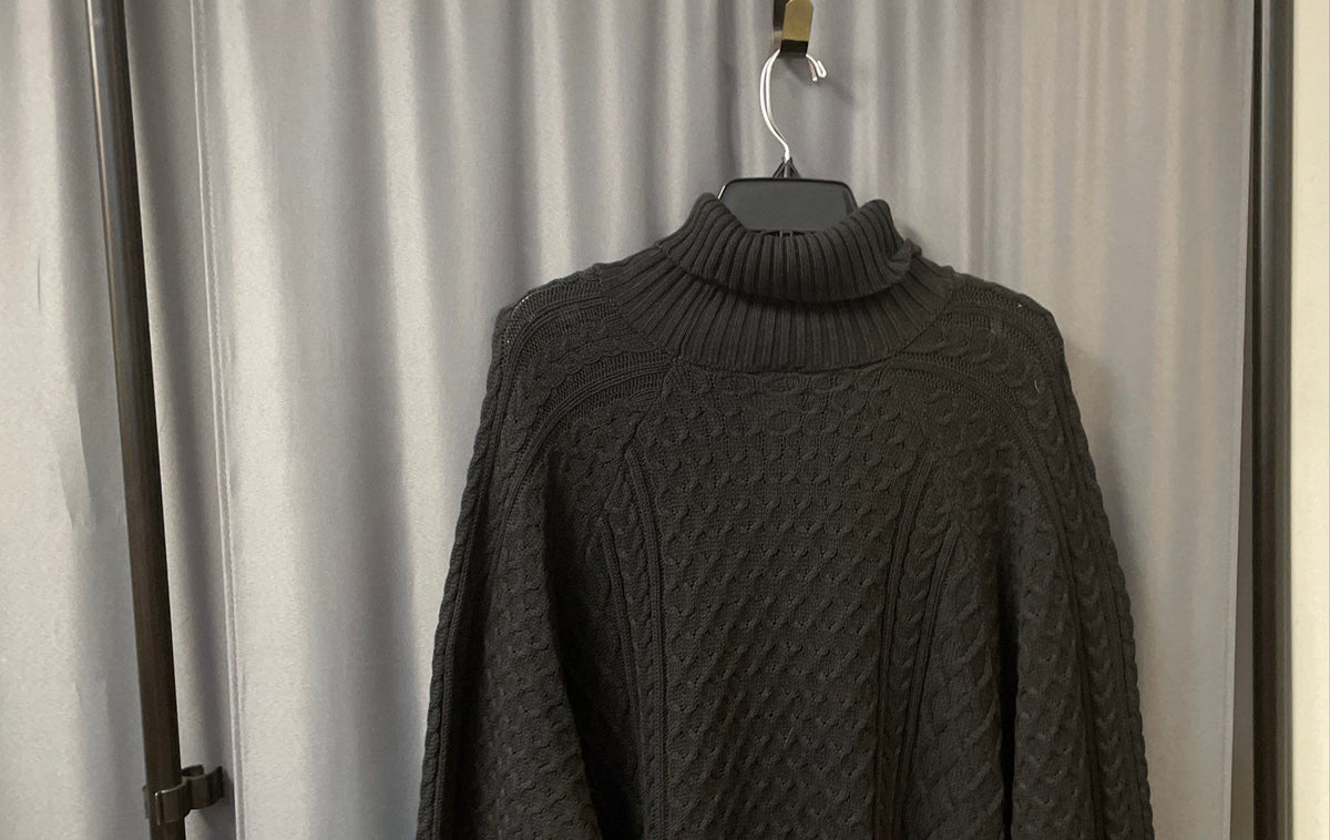 Nike Black Cable Knit Wool Blend Turtleneck Sweater XXL Swoosh