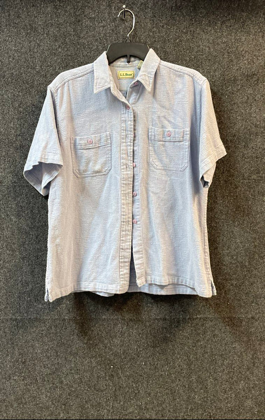 Vintage 90s L.L. Bean Women's Light Blue Textured Cotton Button Down Shirt Sz XL