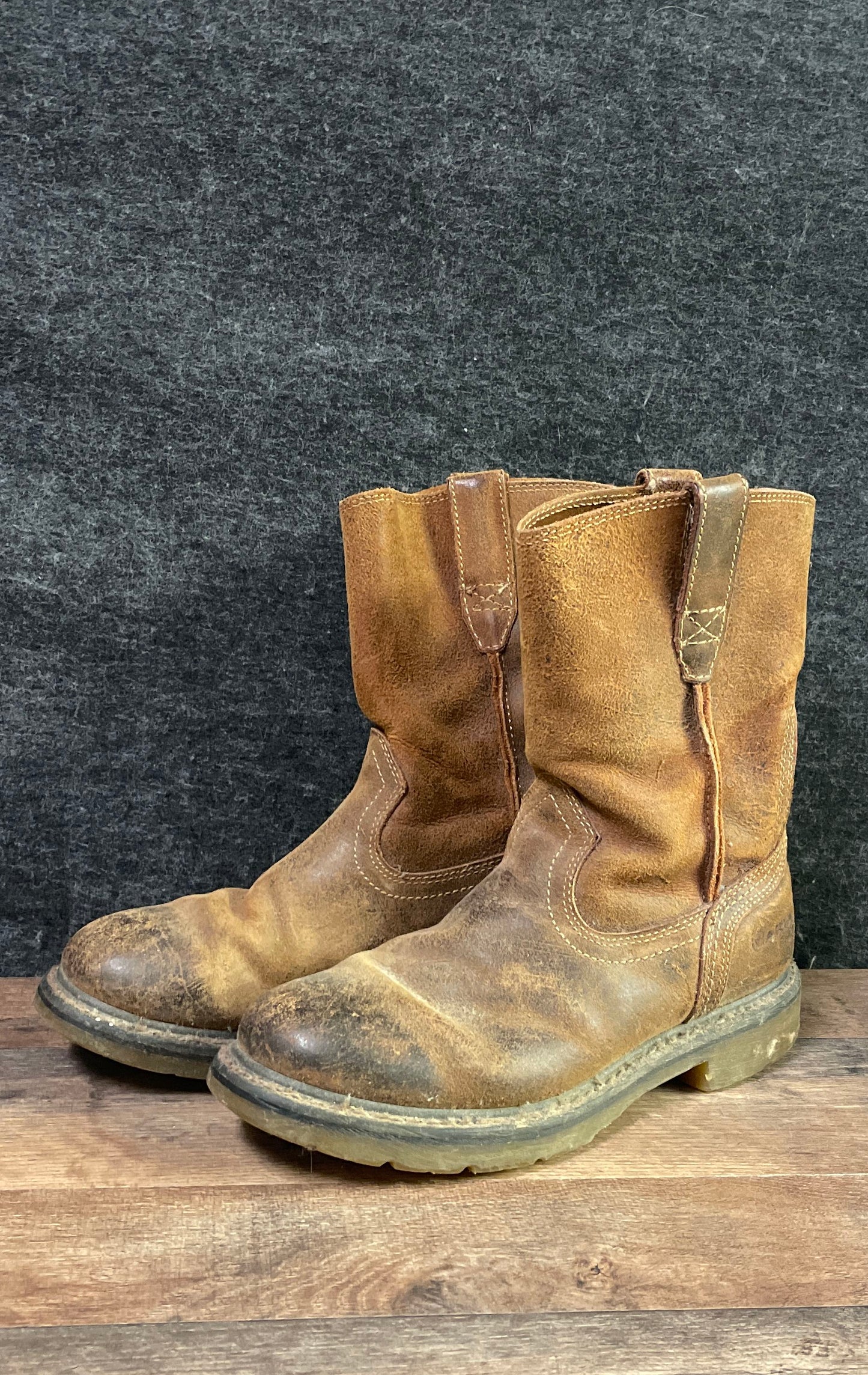 Ariat Groundbreaker Distressed Brown Pull-On Western Work Boots Size 8.5D