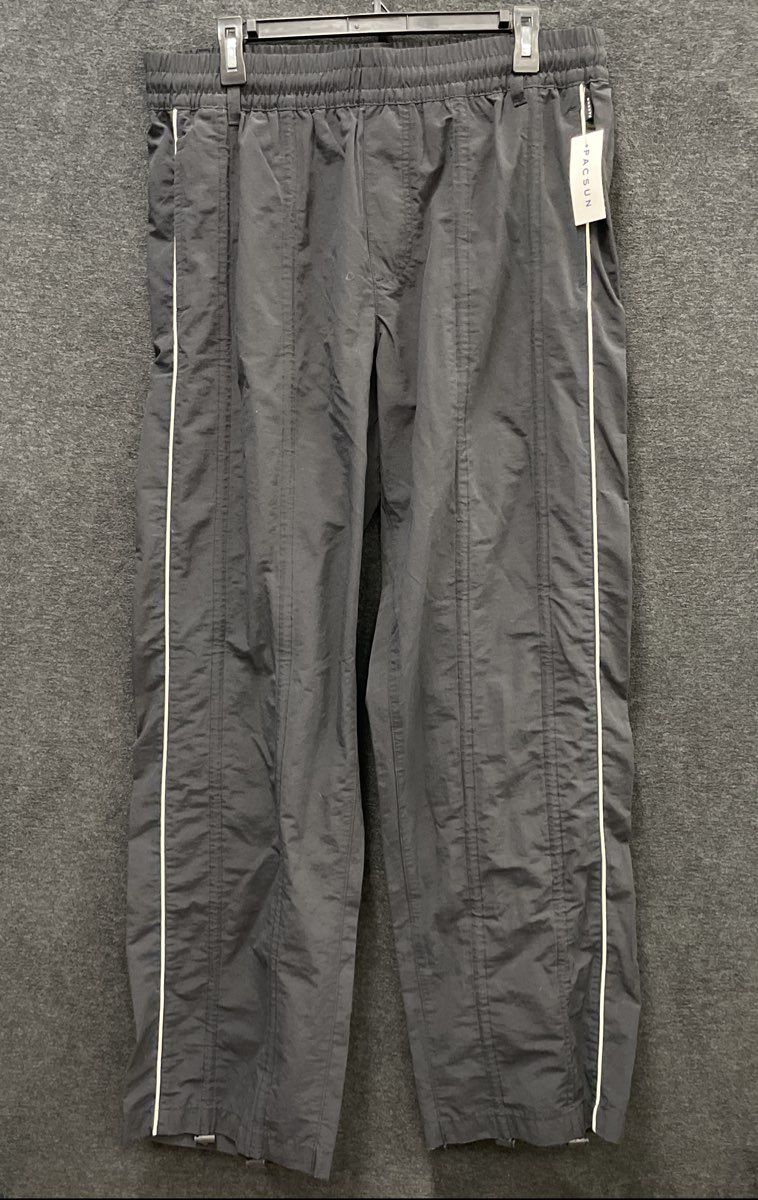 PACSUN Men's Black Baggy Nylon Cotton Blend Track Pants Piping NWT Sz L
