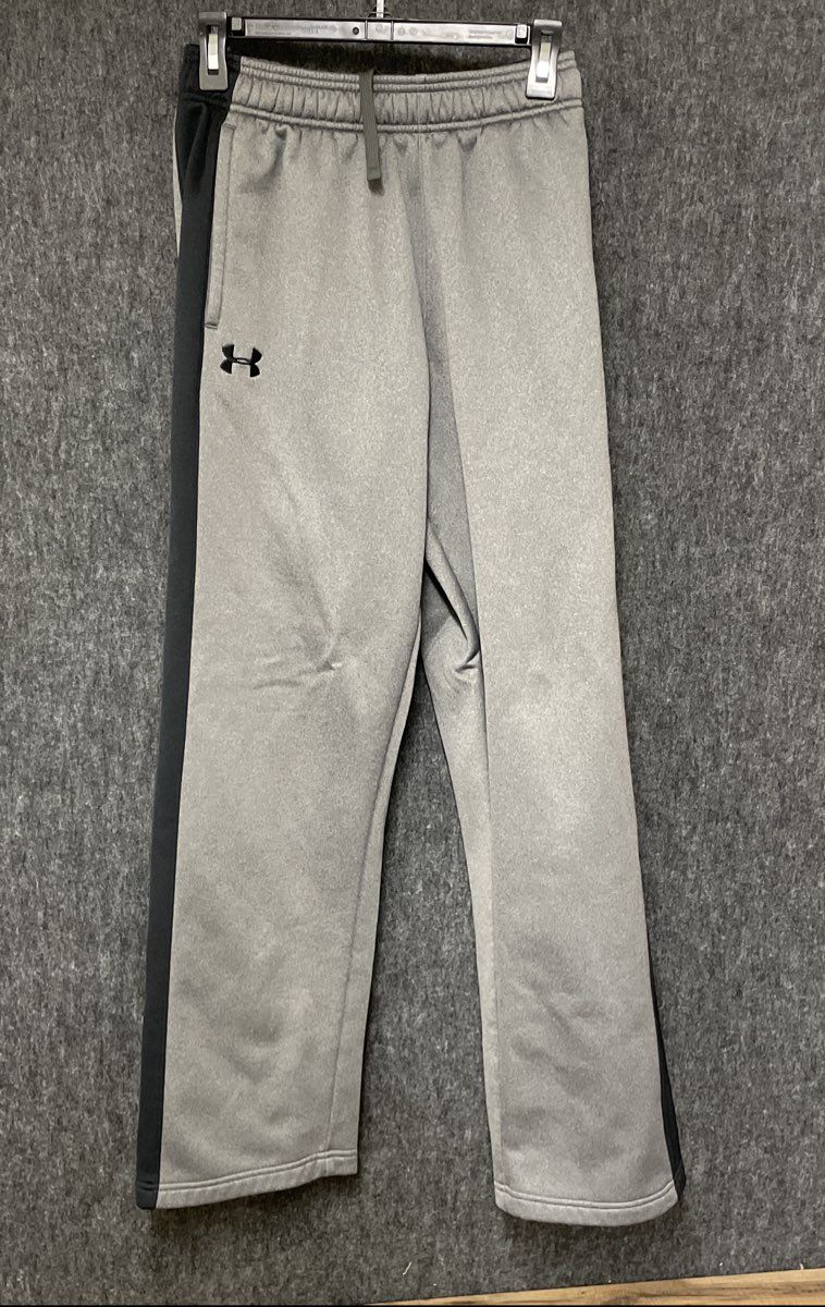Under Armour Men's Gray Black Side Stripe Loose Fit Fleece Track Sweatpants Sz M