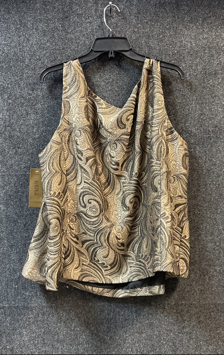 Kasper Women's Gold Black Metallic Paisley Jacquard Shell Top Sz 24W NWT