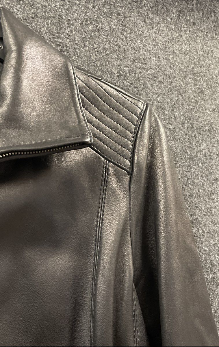 Avanti Women's Black Genuine Leather Full Zip Quilted Shoulder Jacket Size L