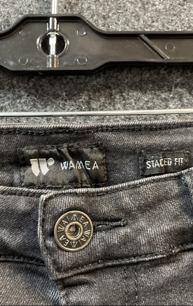Waimea Boys' Stacked Fit Jeans Black Panelled Streetwear Denim Sz 18
