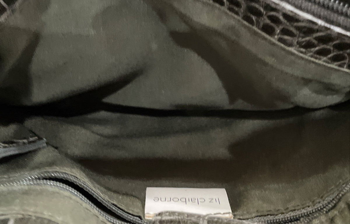 Liz Claiborne Green Croc Embossed Leather Tote Handbag Brass Studded