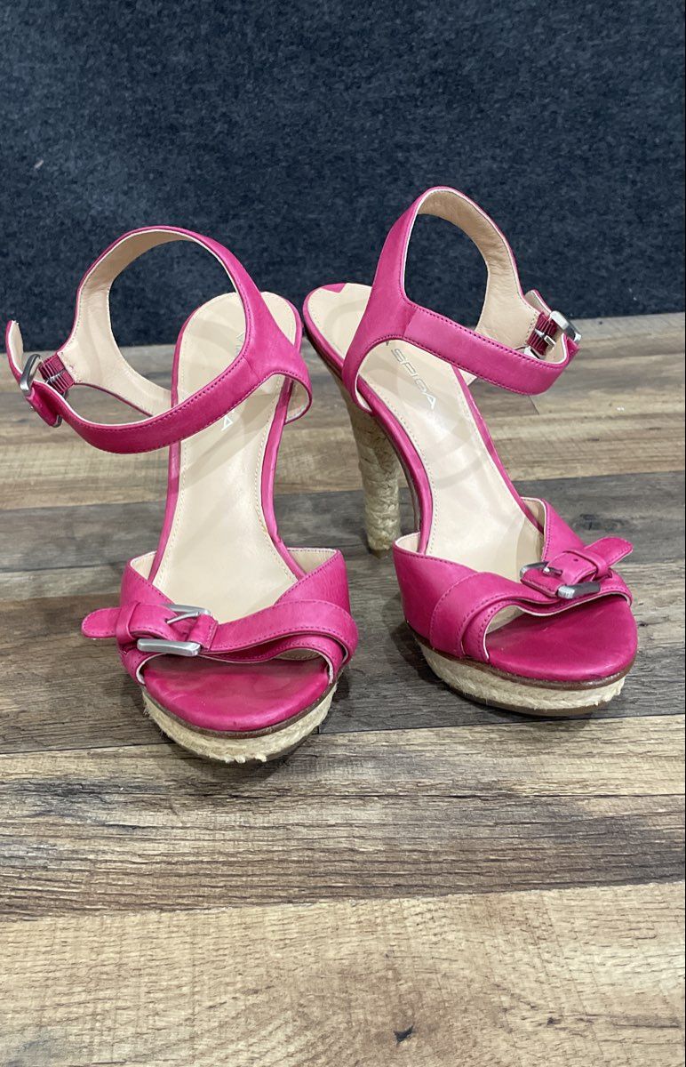 Via Spiga Hot Pink Leather Espadrille Platform Ankle Strap Sandals Size 7M