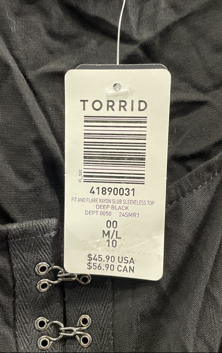 Torrid Women's Fit and Flare Rayon Slub Sleeveless Top Black Sz 00 NWT