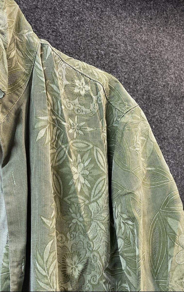 Tommy Bahama Men's Green 100% Silk Jacquard Floral Short Sleeve Shirt Sz XL