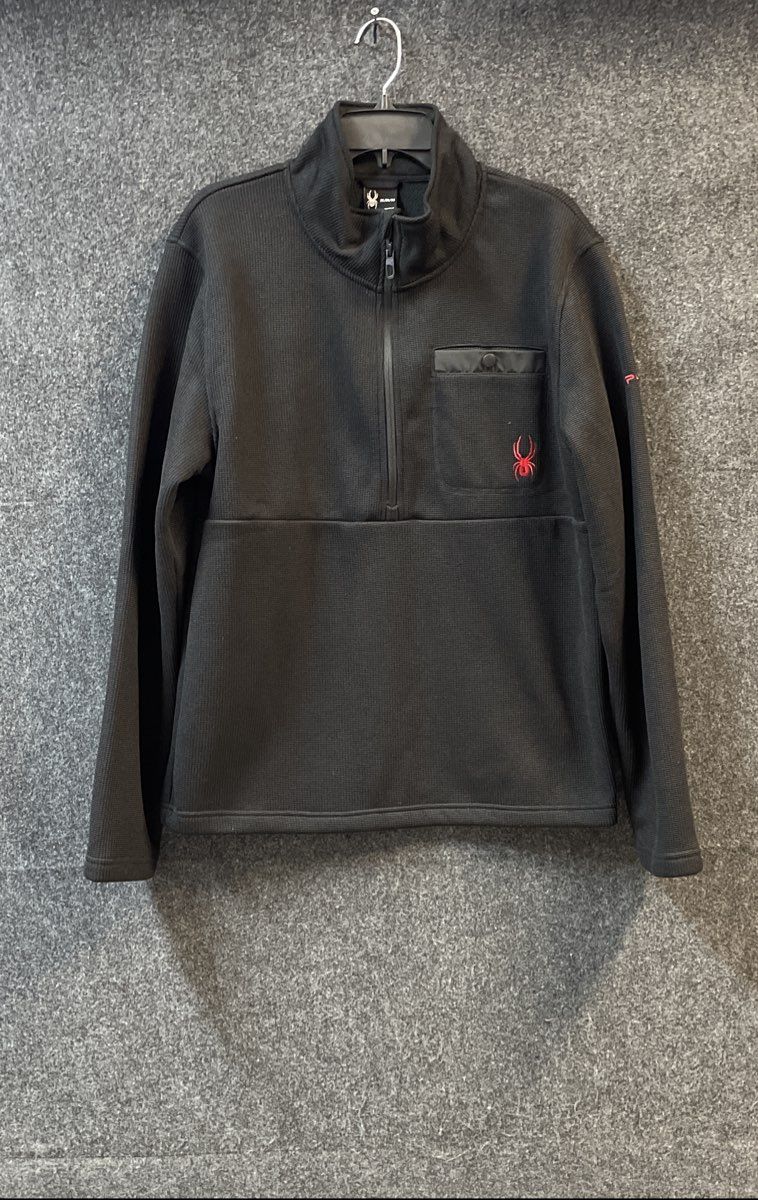 Spyder Men's Black 1/4 Zip Waffle Knit Fleece Pullover Sweater Size Medium