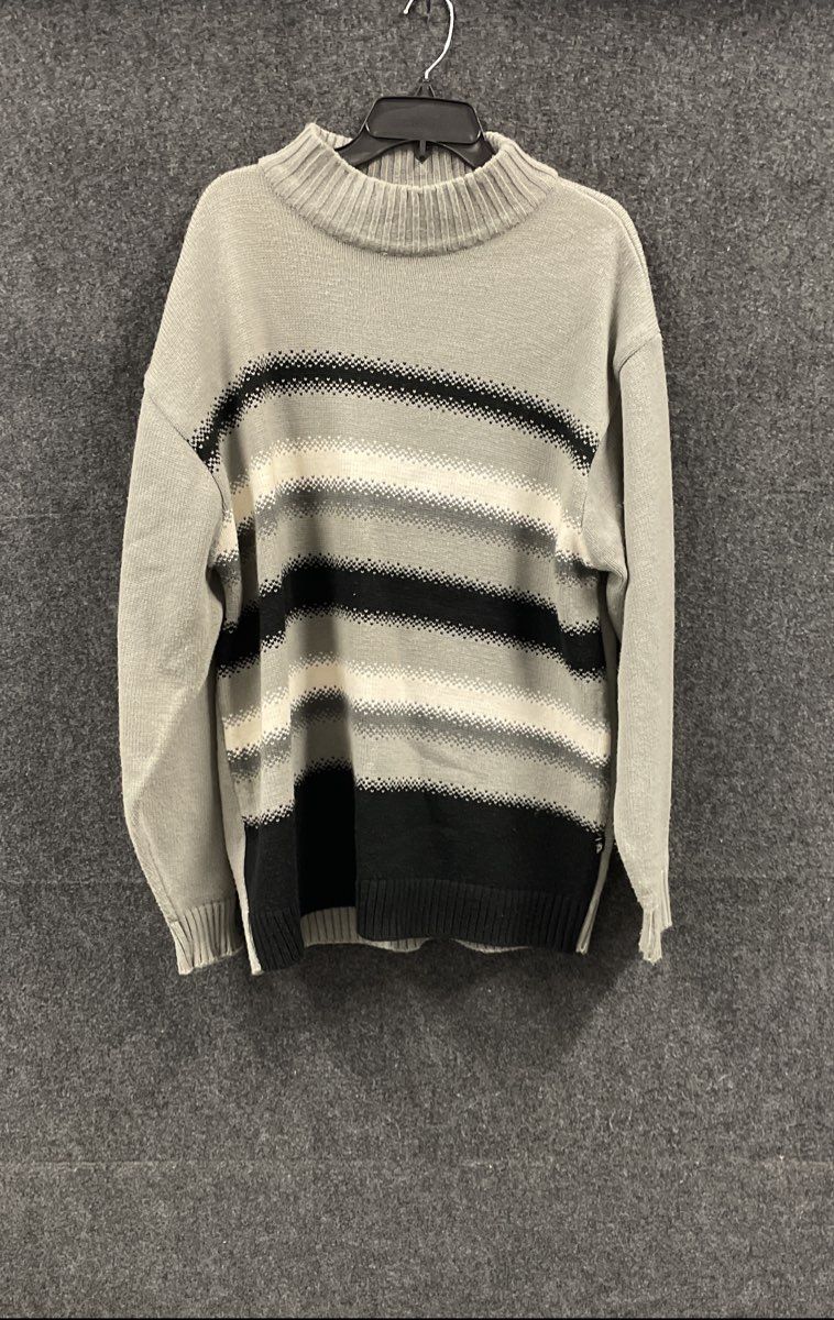Vintage 90s DISS Men's Gray Black White Striped Mock Neck Sweater Sz XL