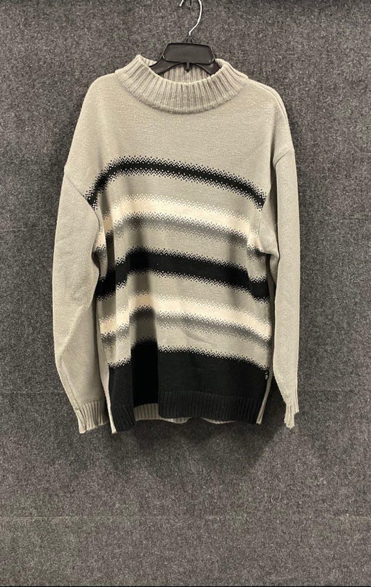 Vintage 90s DISS Men's Gray Black White Striped Mock Neck Sweater Sz XL