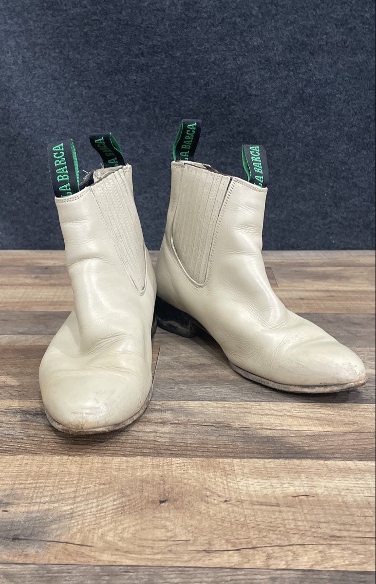 La Barca Cream Leather Chelsea Ankle Platform Boots Size 11" Outsole