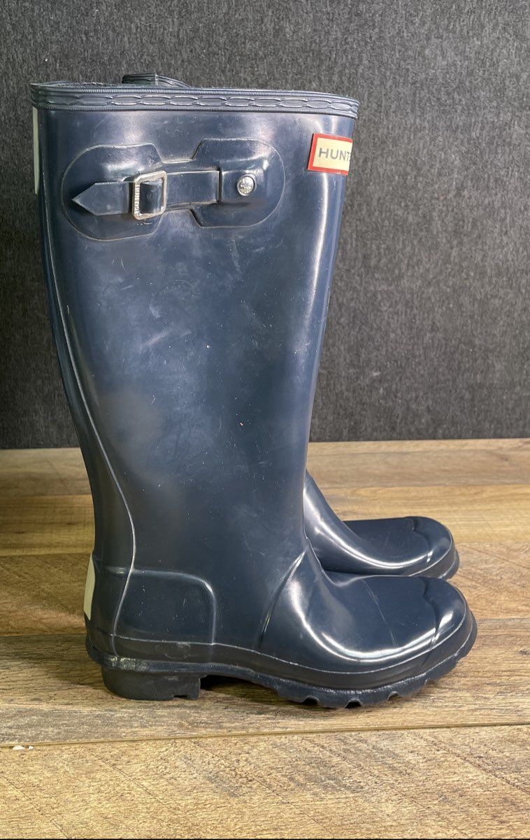 Hunter Original Tall Gloss Navy Blue Youth Rain Boots Size 4B/5G