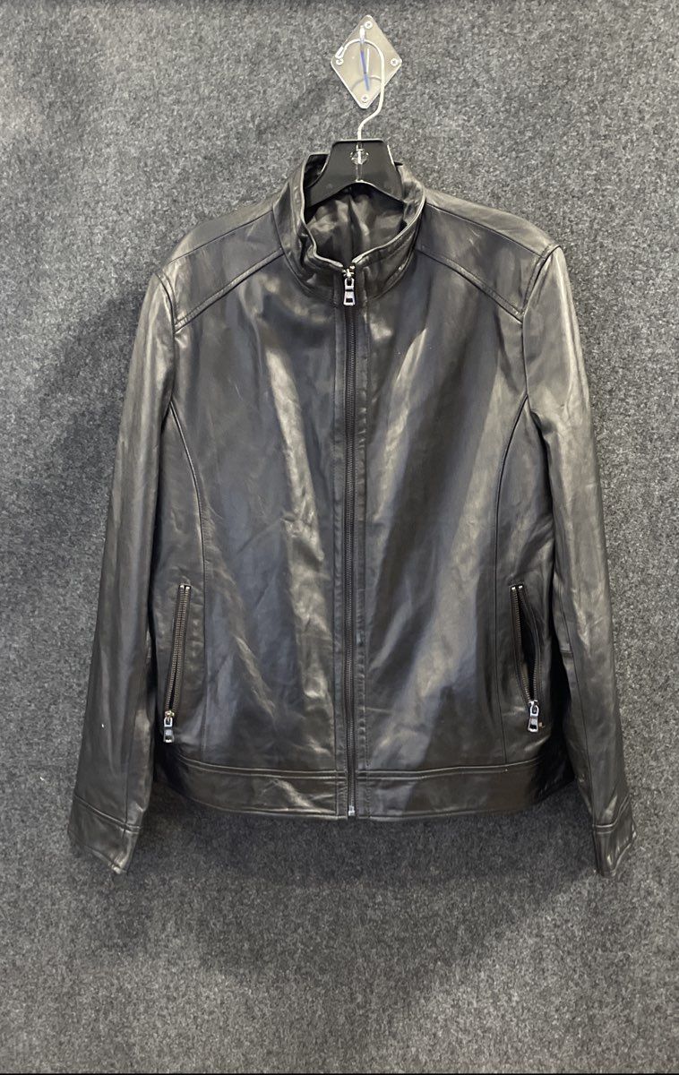 Women's Black Leather Jacket Cafe Racer Moto Full Zip Stand Collar Size S