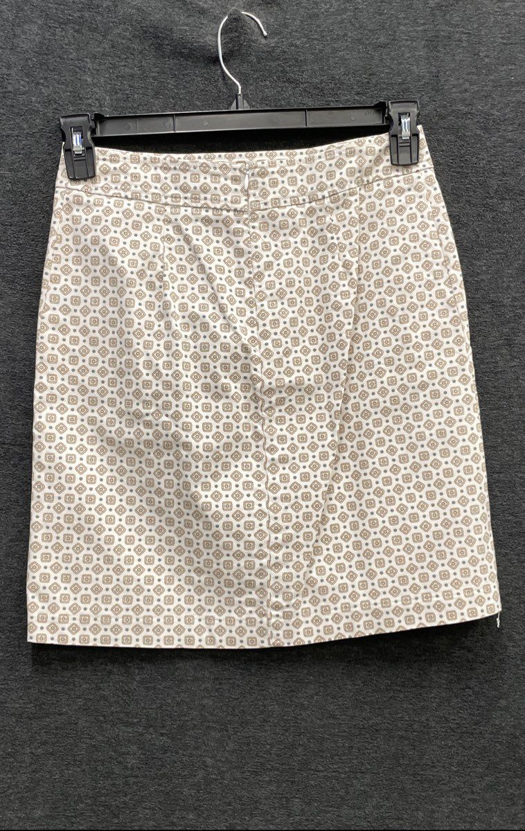 J. McLaughlin Women's White Tan Blue Geometric Medallion A-Line Skirt Sz 2