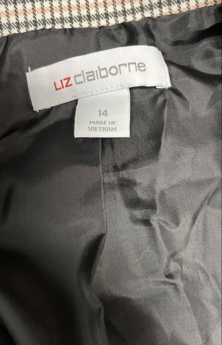Liz Claiborne Women's Plaid Double Breasted Blazer Jacket Beige Size 14 NWT