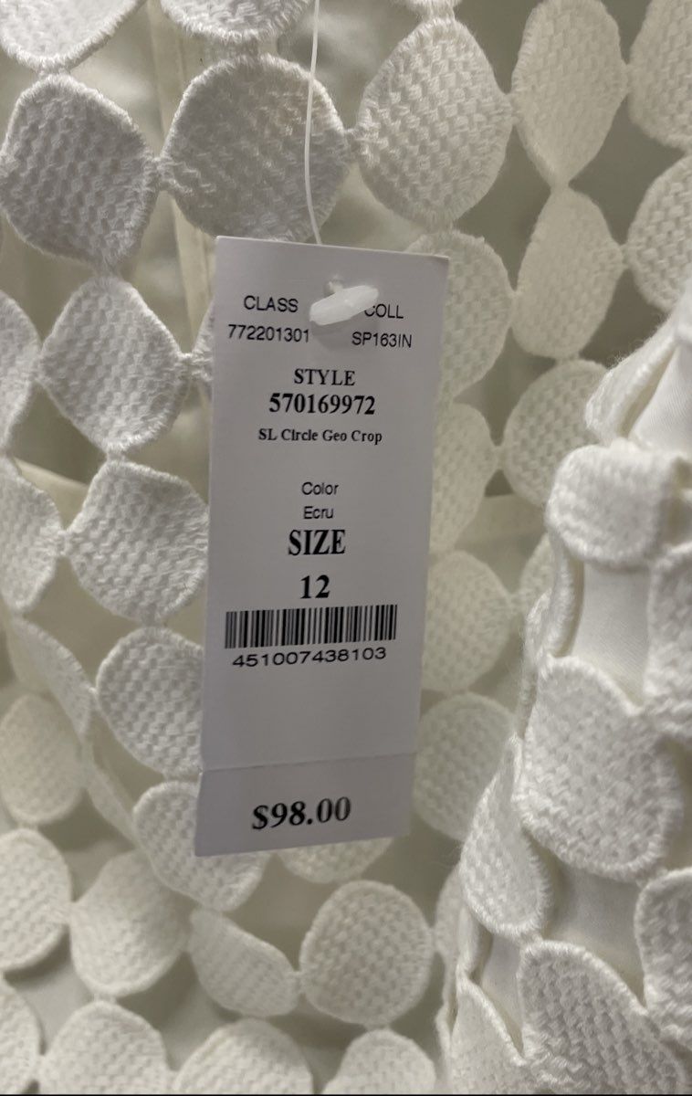 White House Black Market Women's Ecru White SL Circle Geo Crop Top Size 12 NWT