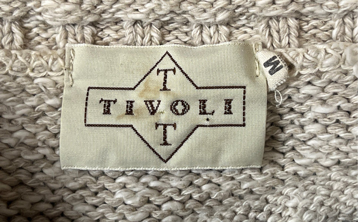 Tivoli Women's Vintage 90s Beige Pointelle Cable Knit Scalloped Sweater Sz M