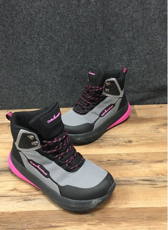 New OrthoComfoot 25DS03G Hiking Boots Black Grey Pink Women's Size EU 41 Wide