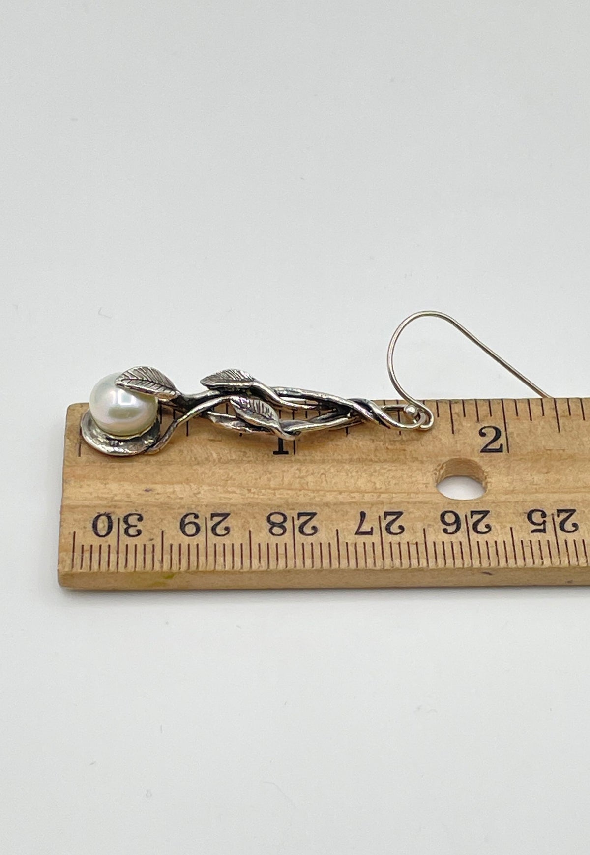 925 Sterling Silver Faux Pearl Twisted Vine Drop Earrings 7.2g