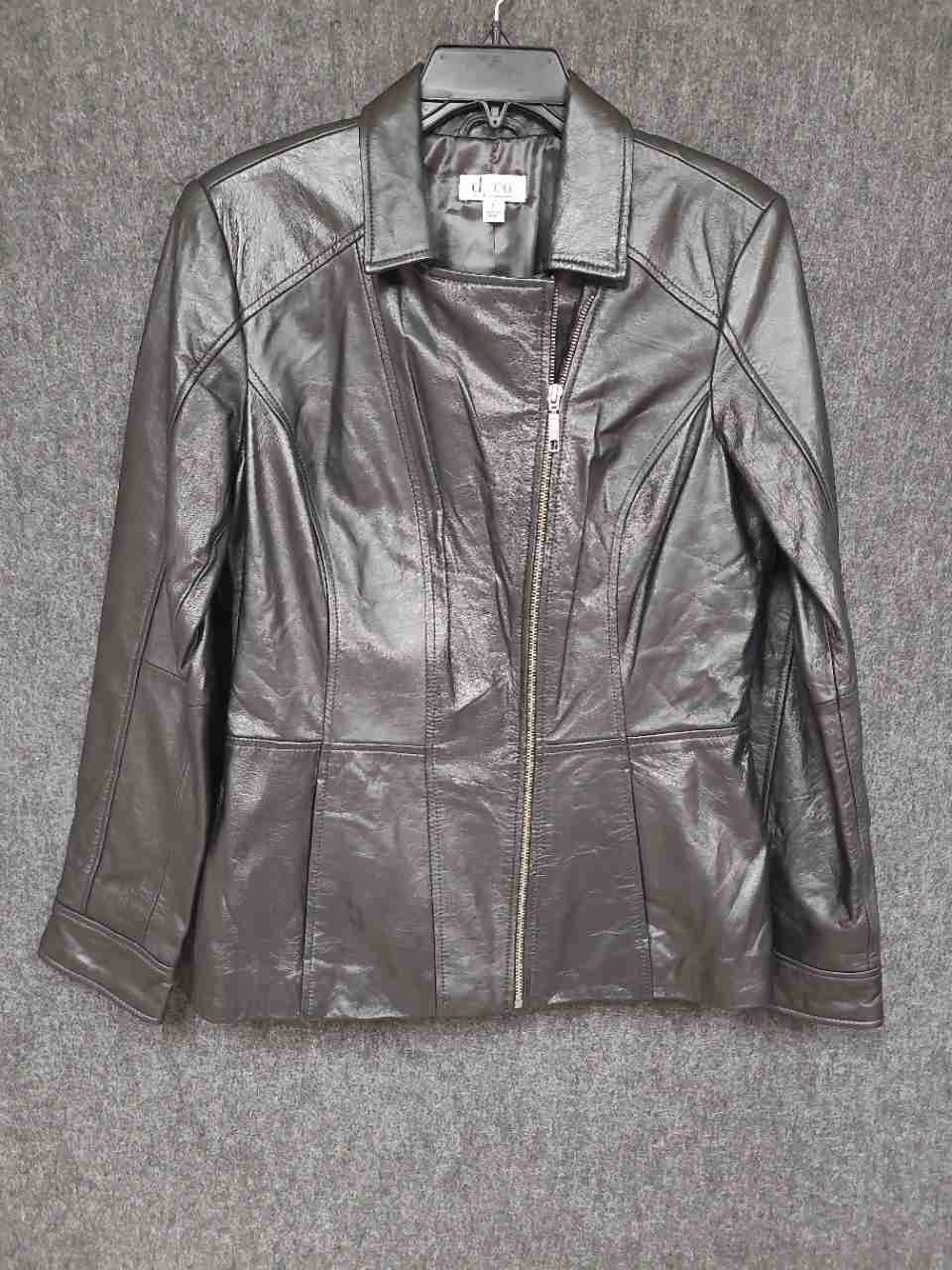 Denim & Co. Women's Black Genuine Leather Asymmetrical Zip Jacket Sz S