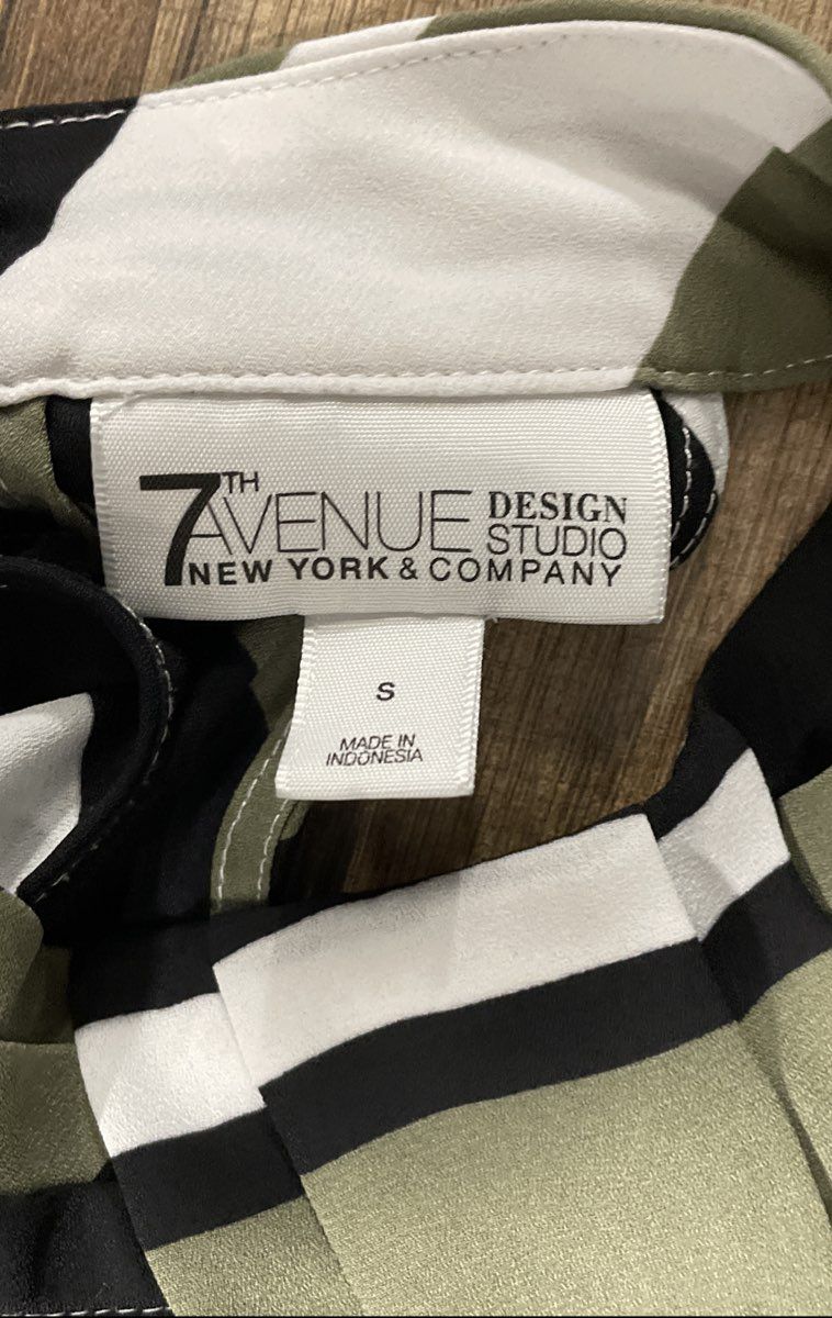 New York & Company Women's Green Black White Striped Halter Blouse Sz S