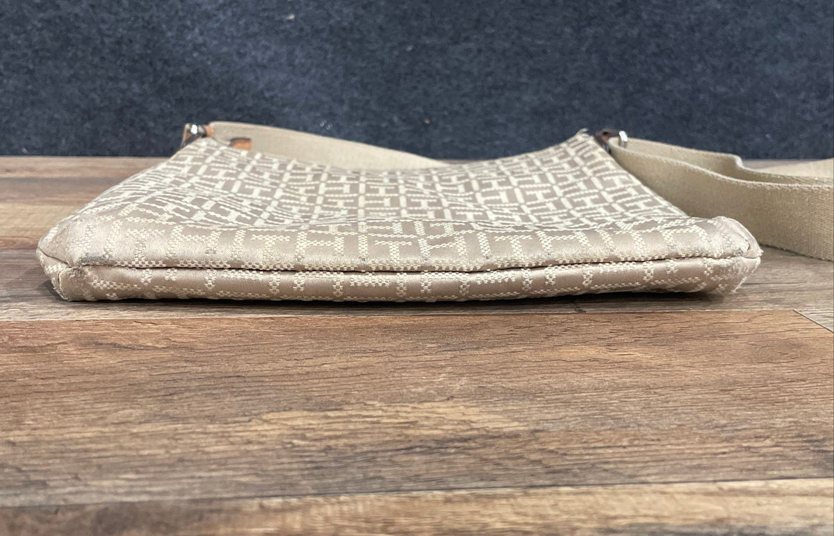 Tommy Hilfiger Tan Monogram Logo North South Crossbody Messenger Bag