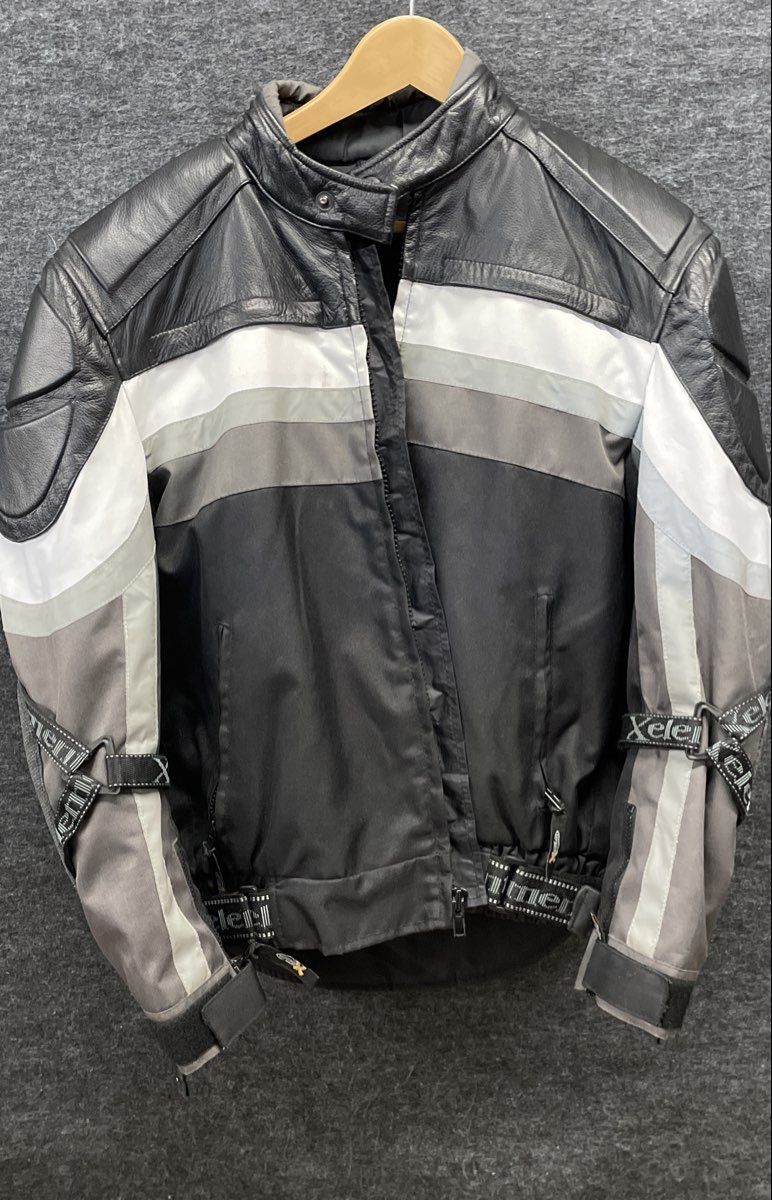 Xelement Men's Motorcycle Jacket Black Gray White Padded Armor Hybrid Sz M
