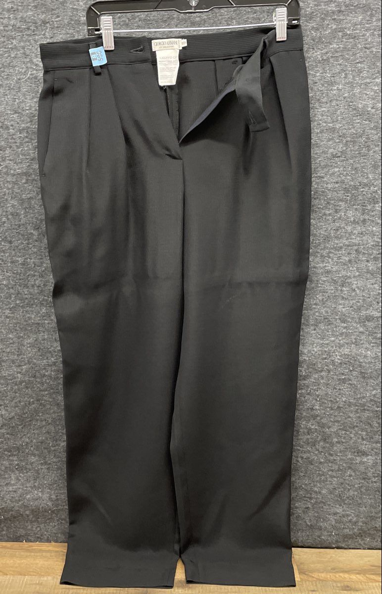 Vintage 90s Giorgio Armani Women's Black High Rise Pleated Dress Pants Sz 46/12