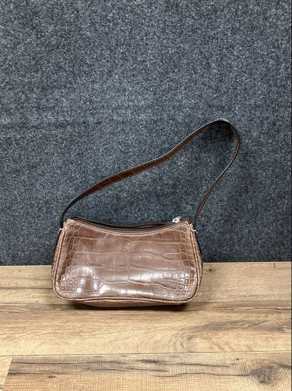 Tommy Hilfiger Brown Crocodile Embossed Vintage Baguette Shoulder Bag