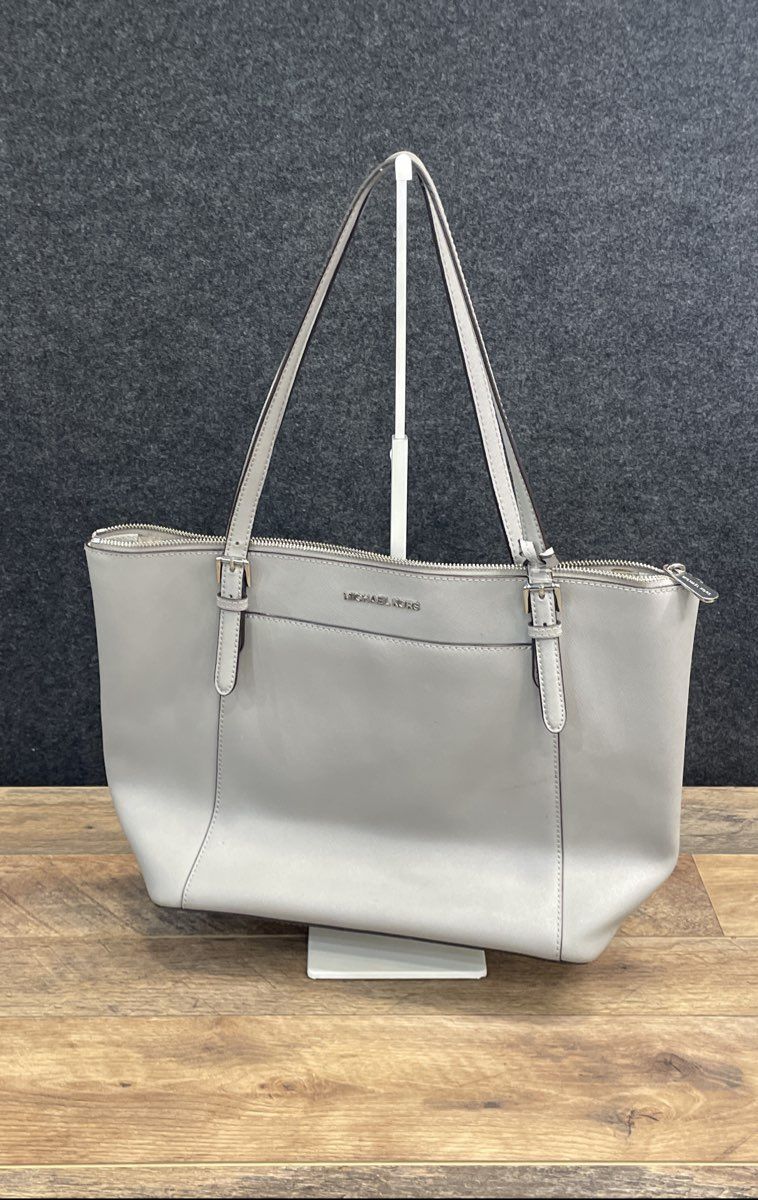 Michael Kors Gray Saffiano Leather Jet Set Travel Large Top Zip Tote Bag