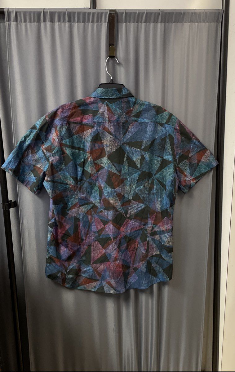 Hugo Men's Geometric Multicolor Short Sleeve Casual Slim Fit Shirt Sz XXL NWT