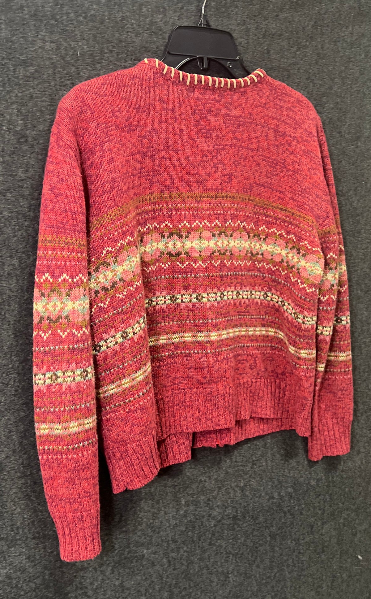 Tiara Petites Women's Red Fair Isle Full Zip Cardigan Sweater Sz PL Vintage Y2K