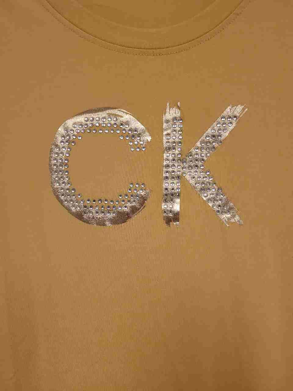 Calvin Klein Women's Ochre Yellow Studded CK Logo T-Shirt Dress NWT Sz S