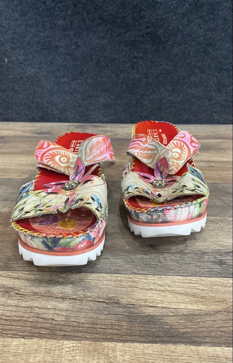 L'Artiste Spring Step Skater Red Multi Leather Platform Wedge Sandals Size 41