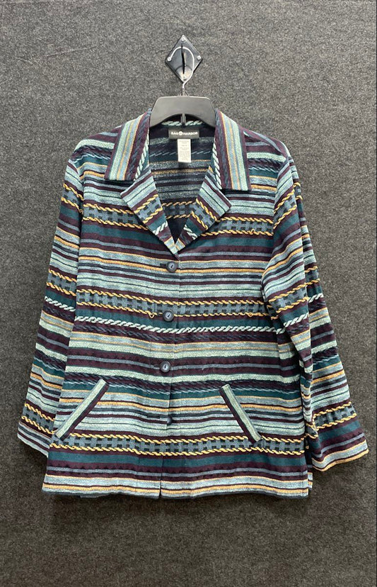 Sag Harbor Women's Blue Multicolor Striped Southwestern Knit Jacket Sz 16