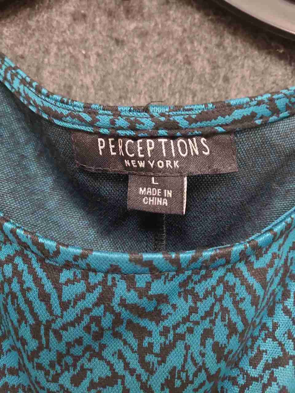 Perceptions Women's Teal Black Chevron Print Belted Cap Sleeve Dress Sz L NWT